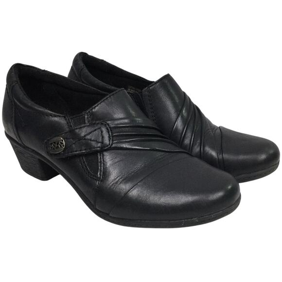 Earth Origins Madison Round Toe Chunky Heel Black Leather Slip On Women's Size 7 - Picture 1 of 13